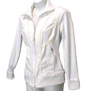 ZELLA White Athleltic Jacket Full Zip Collar Pocket Ruche back Womens XS
